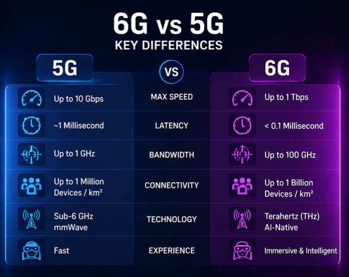 difference between 6G and 5G speed comparison