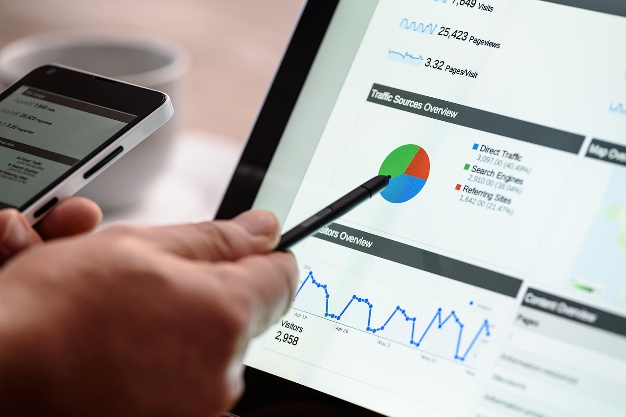 SEO analytics dashboard showing website traffic and keyword performance