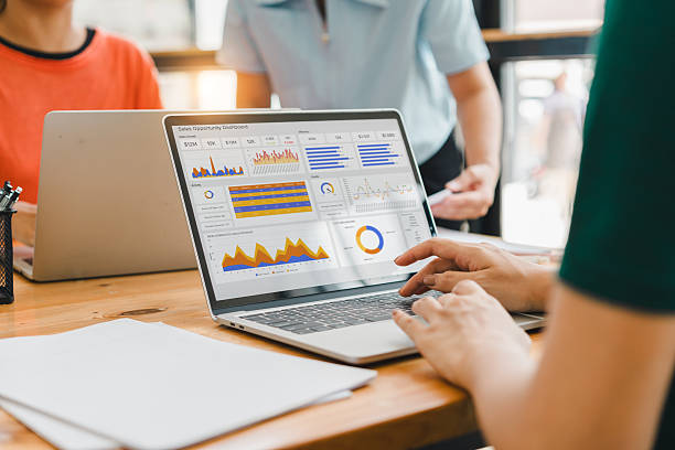 Startup business owner analyzing market research data